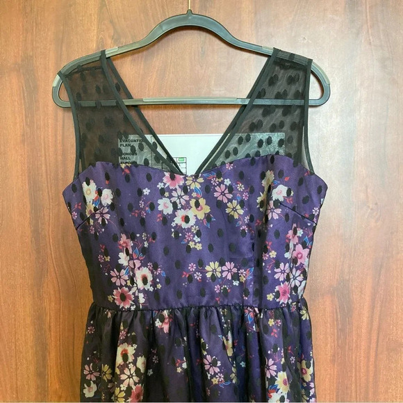 LINDY BOP Aliza A-Line Dress Size 10 Purple Floral Polka Dot - Picture 4 of 7